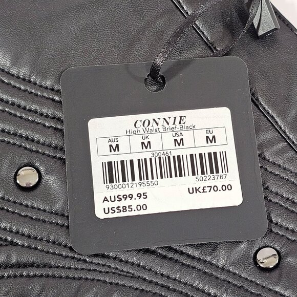 Honey Birdette Connie Black High Waisted Brief Faux Leather with Studs Size M - Picture 3 of 5